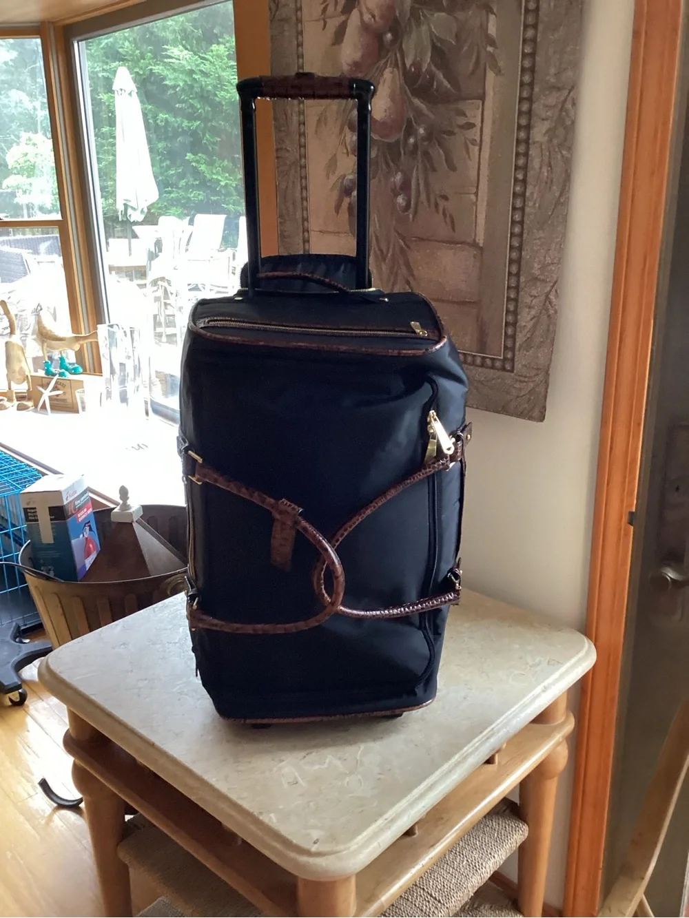 Brahmin Black Duffel with Brown Croc-Texture Trim